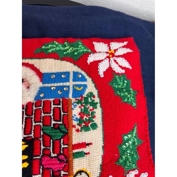 Vintage Santa Needlepoint Christmas Pillow Cover Sham Handmade READ - Picture 9 of 15